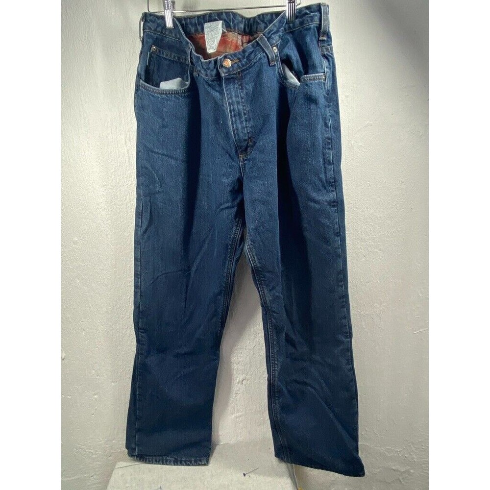 CARHARTT WOMENS 16 X 32 FLANNEL LINED BLUE JEANS STRAIGHT LEG